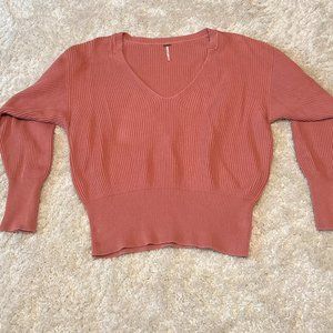 Free People Large Coral V-Neck Sweater